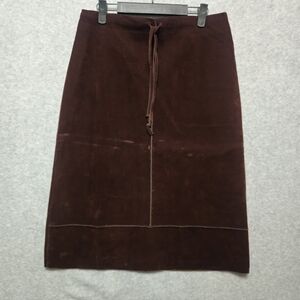 Womens‎ Brown Faux Suede A Line Skirt Size Large Drawstring Waist Back Zip Xi